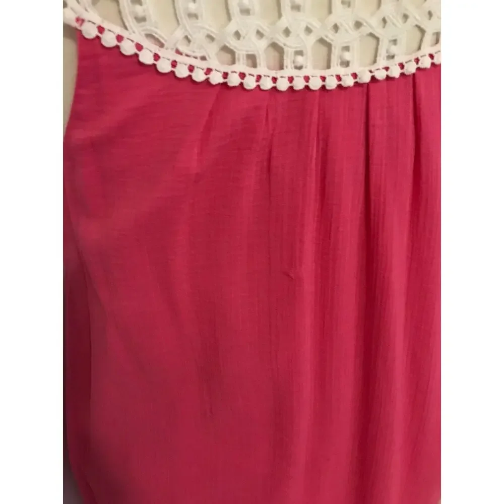 Lilly Pulitzer Sydney Crinkle Dress Daquiri Pink Crochet Neck Size 12 - Picture 11 of 13